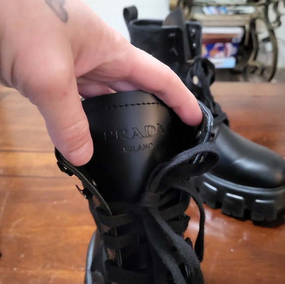 Prada Monolith Leather and Re-Nylon Boots with Pouch - Picture 7 of 16